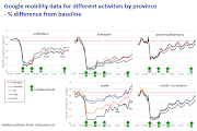 The graphs show levels of movement tracked by Google for users across the provinces. It shows how the lockdown affected movement - and also that the Western Cape has been slower at resuming normal activity compared to other provinces.