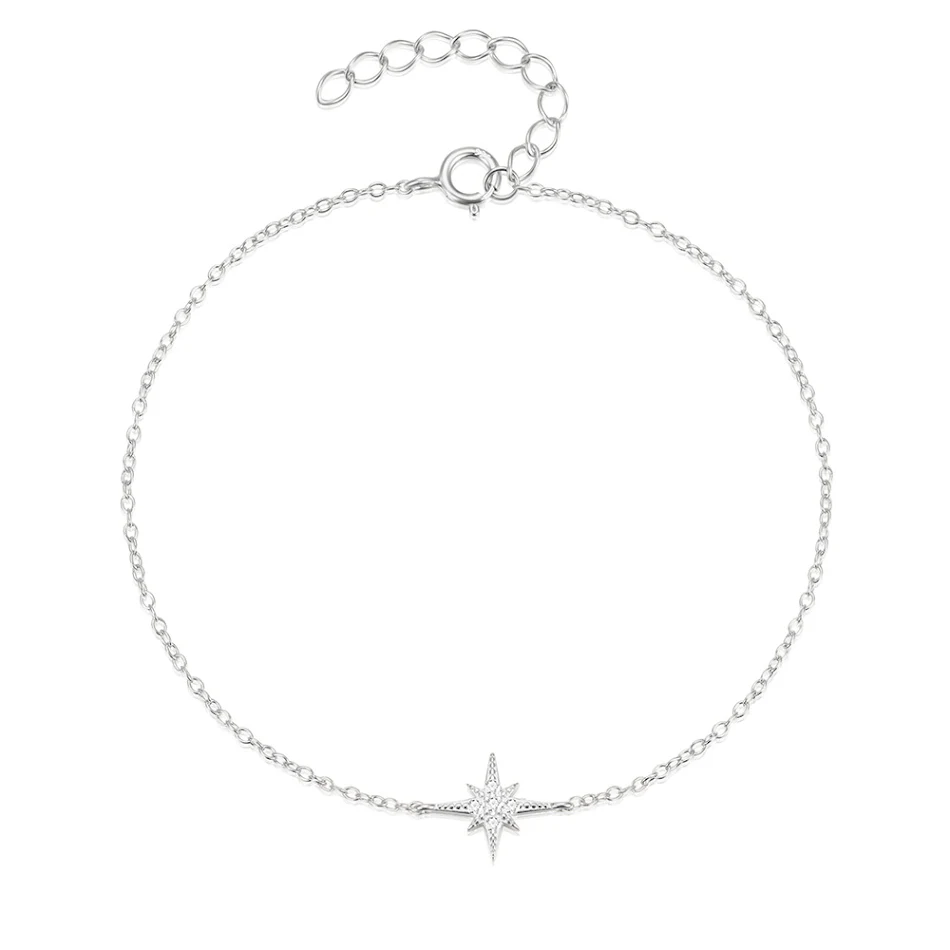 Bracelet femme en argent sterling S925 étoile octogonale, design mode simple et élégant pour un style quotidien raffiné.