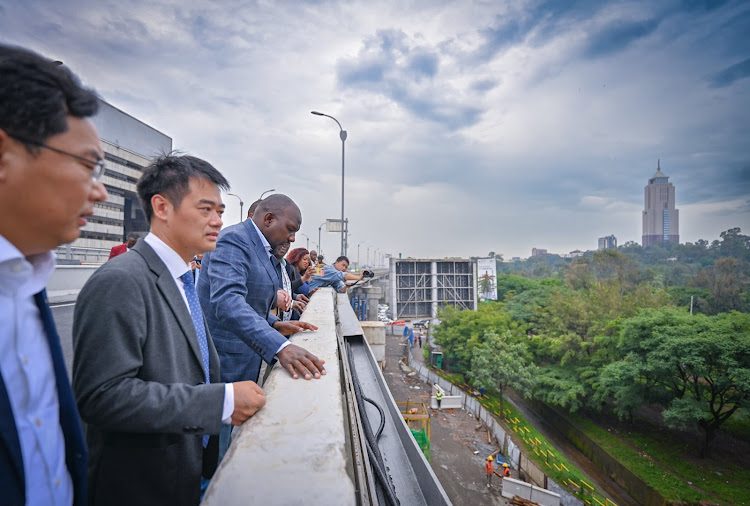 Transport CS Kipchumba Murkomen among other leaders looking on after the commissioning of the newly constructed Nairobi Expressway Haile Selassie Exit Plaza on January 20, 2024.