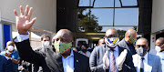 President Cyril Ramaphosa, accompanied by Gauteng premier David Makhura and Gauteng MEC for health Bandile Masuku, visits a quarantine site. File image 