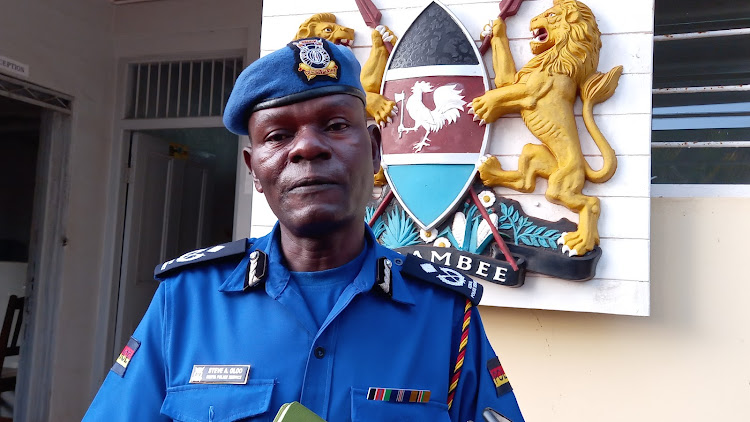 County Police Commander Amrose Steve Oloo briefs the media about examination preparation at Kwale headquarters in Matuga sub-county on Monday, March 7, 2022.