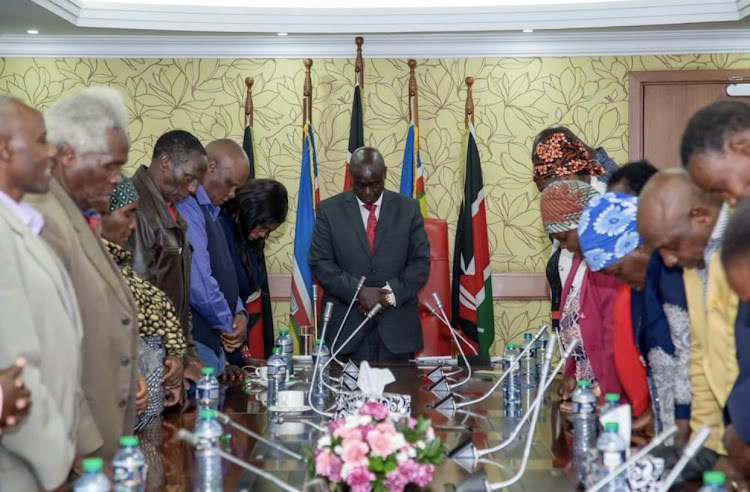 Deputy President Rigathi Gachagua during a meeting with the late Field Marshall Mukami Kimathi’s family at Harambee House Annex on May 5,2023