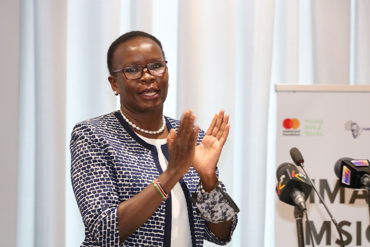 Director of policy and partnerships in the EA Community Evelyne Owuoko during the launch of the Imarisha Msichana programme at a hotel in Upper Hill on June 28, 2022.