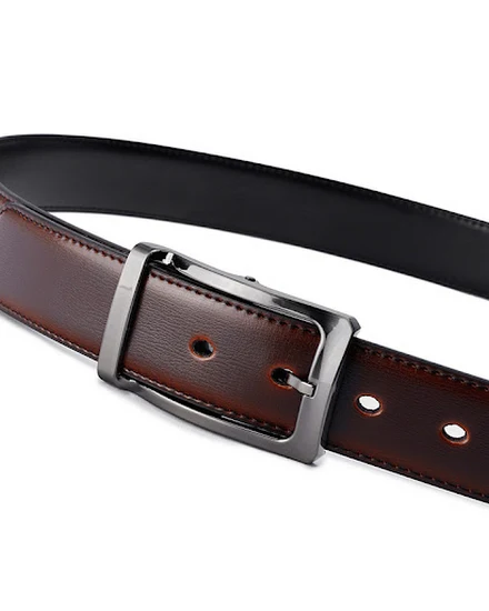 1Pcs Men's Genuine Leather Reversible Belt Rotated Buckle... - 0