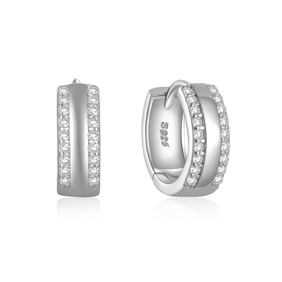 S925 Sterling Silver Ins Style Double Row Diamond-Embedded Glossy Earclip Earrings, Elevate Your Style with Sparkling El
