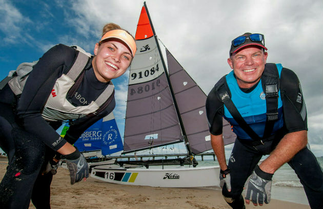 Father and daughter team Robert and Alexa Archibald, representing Port Elizabeth, fine-tune their sailing skills ahead of the Kelston Motor Group Hobie 16 Nationals at the weekend