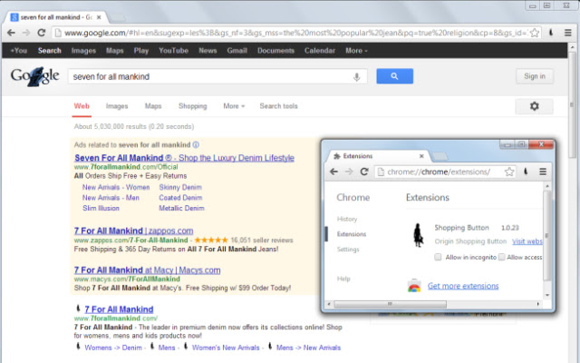 Shopping Button chrome extension