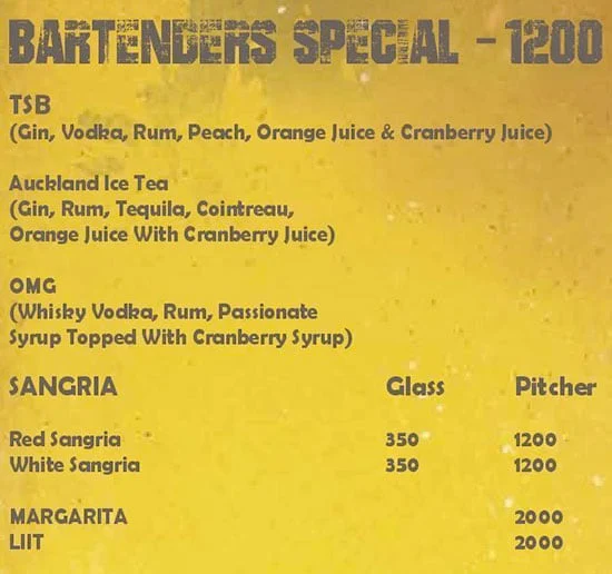 The Stadium Bar menu 