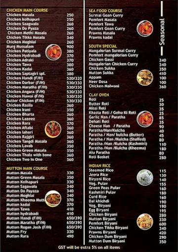 Saptagiri menu 