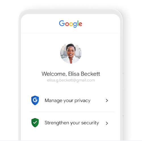 Google Account mobile menu showing privacy and security recommendations