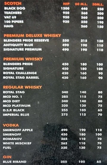 Golden Bar menu 