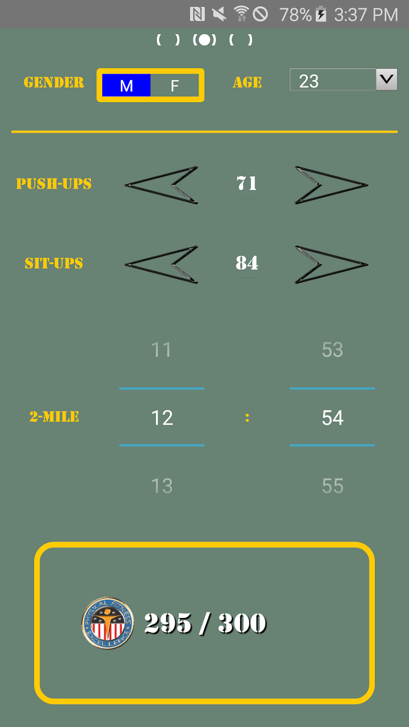 [PRO] APFT Calc &amp; Fat % &amp; Log Screen 2