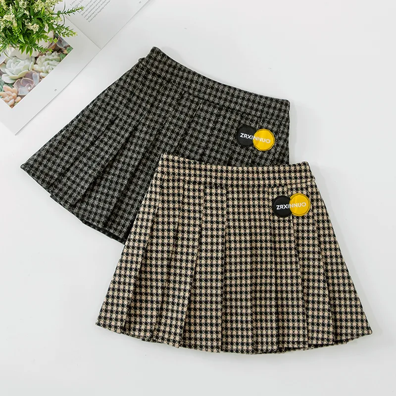 Nova Saia Plissada Xadrez Infantil Estilo Ocidental Outono Inverno, Linda e Confortável, Ideal para Meninas Modernas e Cheias de Estilo
