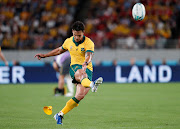 Australia's Matt Toomua converts a try during the Rugby World Cup Pool D match against Wales in Tokyo on Sepetember 29 2019. 