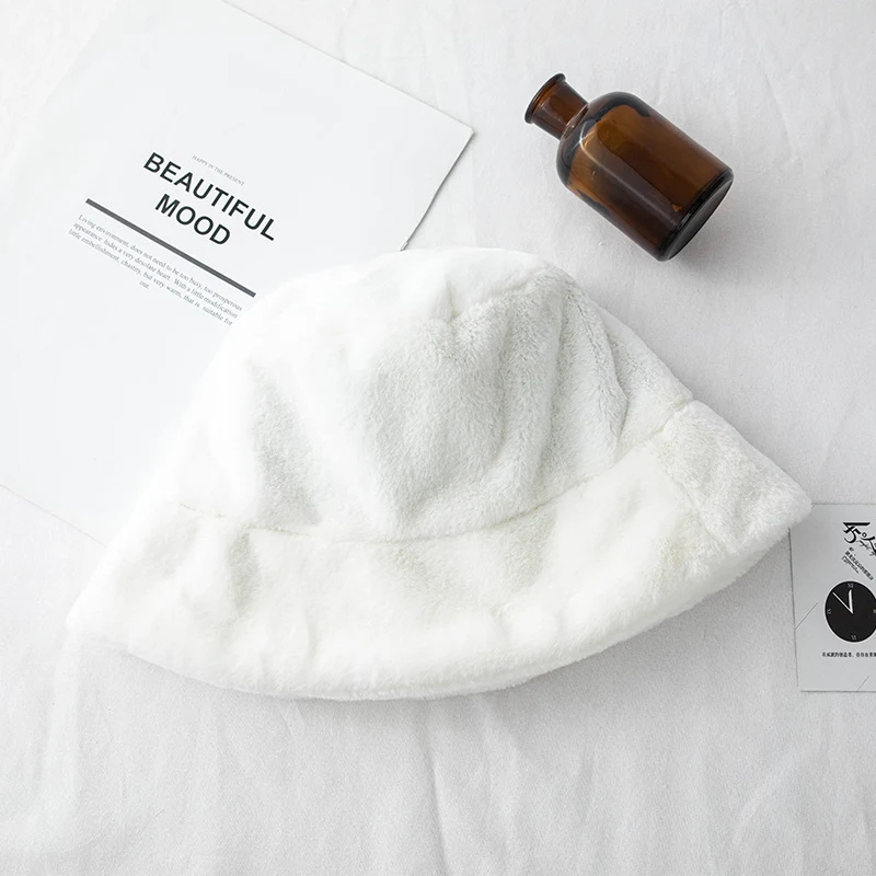 Chapeau de pêcheur en fausse fourrure de lapin, chaud, couleur unie, protège-oreilles en peluche, idéal pour l'hiver, doux et confortable.