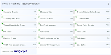 Valentino Pizzeria by Nirula's menu 