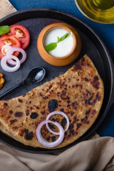 Onion Paratha 2 Pcs With Curd And Pickle