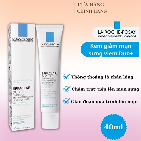 Kem Dưỡng Giảm Mụn Giảm Thâm Se Lỗ Chân Lông La Roche - Posay Effaclar Duo+ 40Ml Giảm Sưng Nhanh Chóng