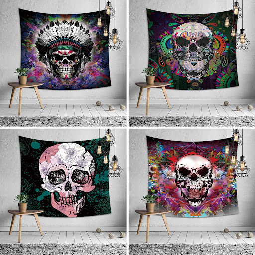 Title 1, Skull Halloween digital print tapestry tableclo...