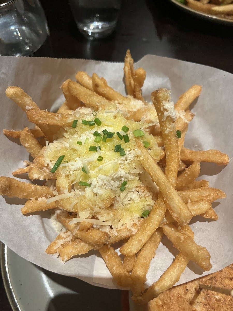 The BEST truffle parm fries prepared in a dedicated gf fryer