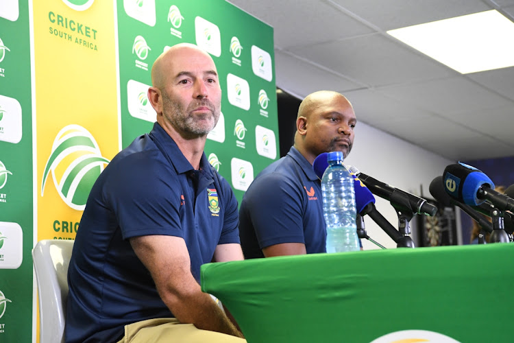 Enoch Nkwe and new white ball cricket head coach Rob Walters at the SA men's national cricket team ODI and T20 squad announcement at DP World Wanderers Stadium on March 06 2023. Picture: Sydney Seshibedi/Gallo Images