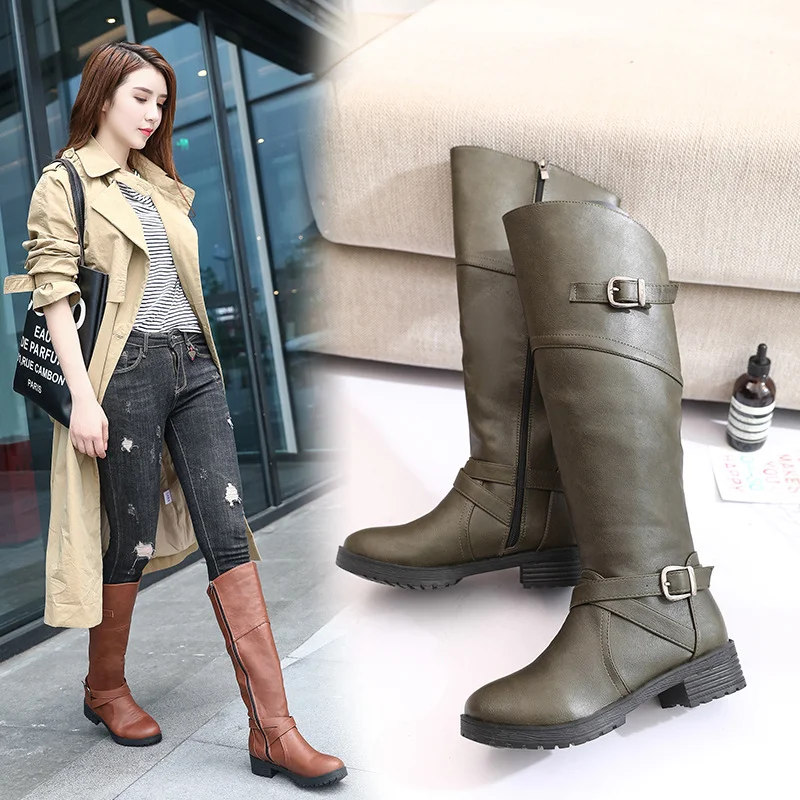 Fashionable mid-heel belt buckle boots, the perfect all-match choice for any outfit, providing comfort and style for eve