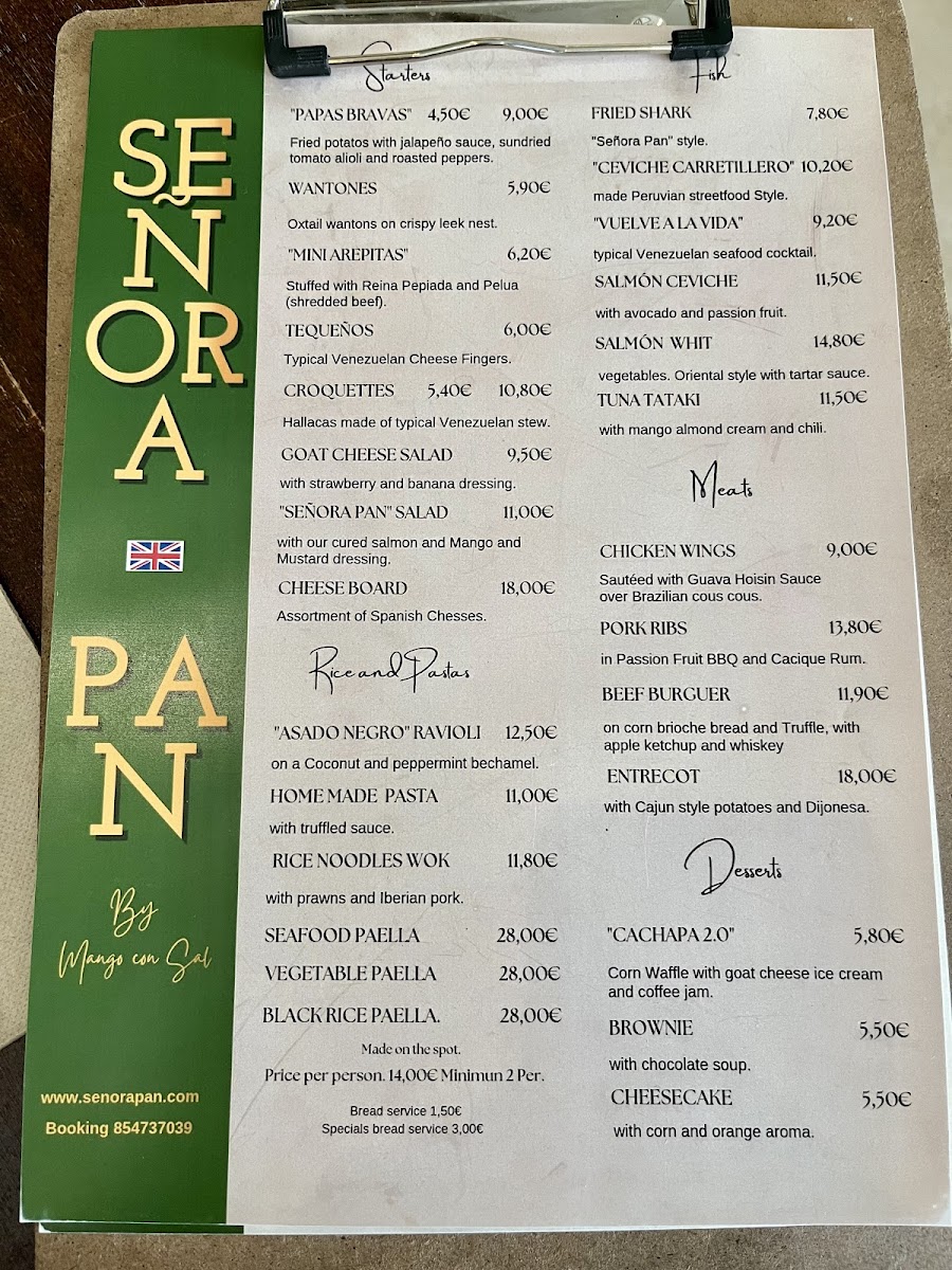 Señora Pan gluten-free menu