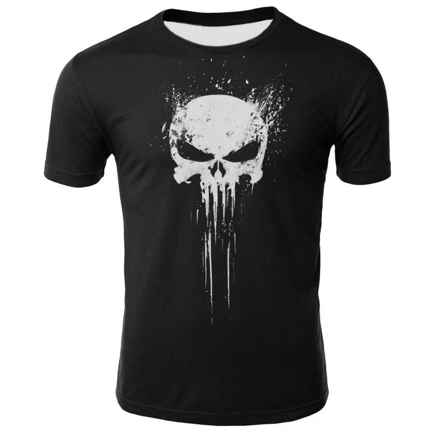 Short Sleeve Summer Print Skull Youth Sports White Hedging