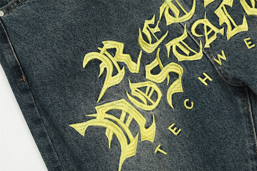 Title 3, Mens embroidery hole slightly flared jeans off...