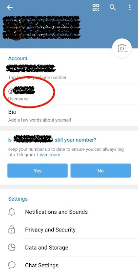 It is possible that you do not have a Telegram username yet because you need to create one. Click on your profile. The username should appear above your bio.