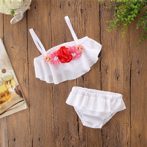 Title 6, Girls white flower swimsuit, perfect for beach...