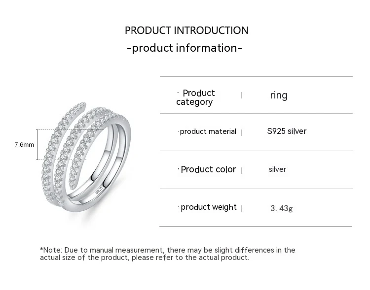 Title 1, S925 Sterling zilveren damesring met dubbele la...