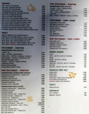 Nandhana Palace menu 