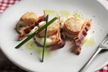 Caramelised scallops on cauliflower purée with pancetta