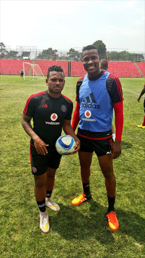 Orlando Pirates striker Thamsanqa Gabuza and Kermit Erasmus. Picture credits: Pirates/twitter