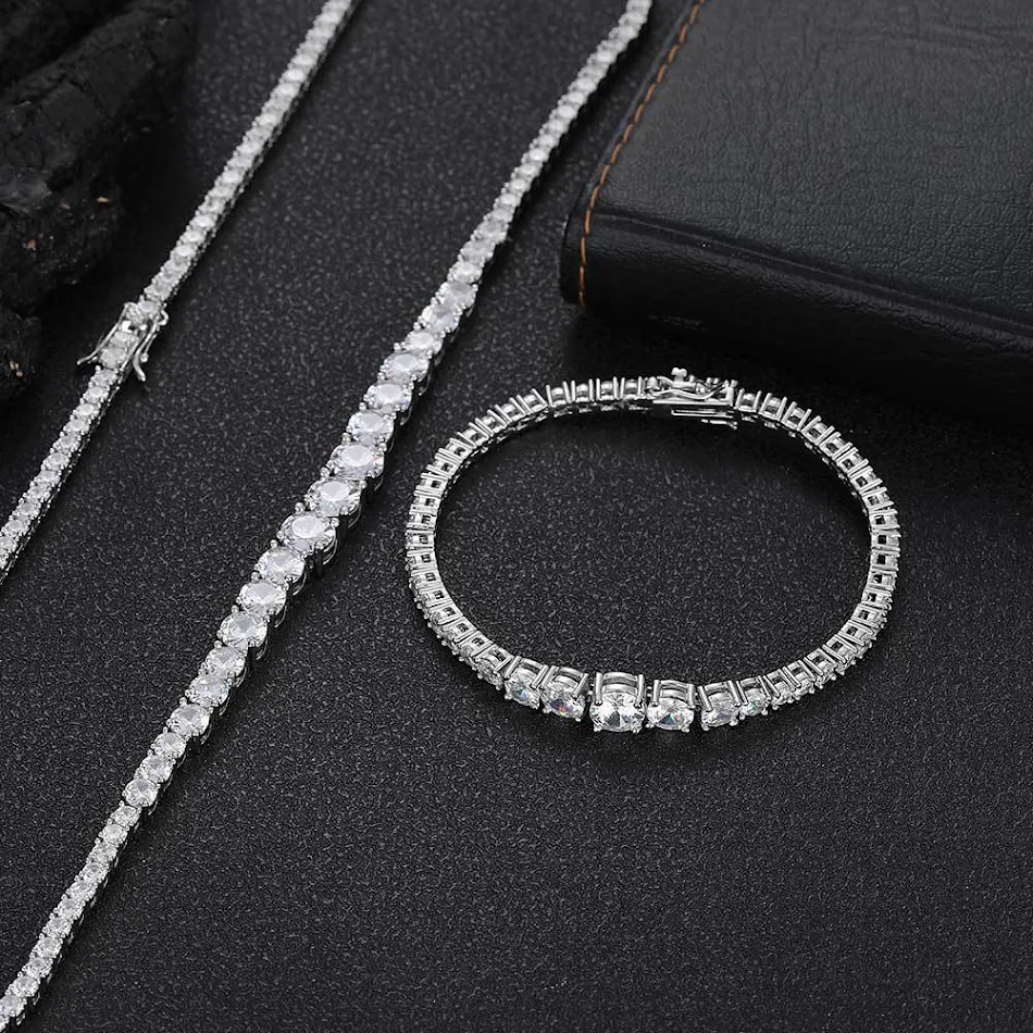 Elegante collar de tenis con cadena de zirconia gradiente y brazalete a juego, brilla con estilo y sofisticación en cualquier ocasión.