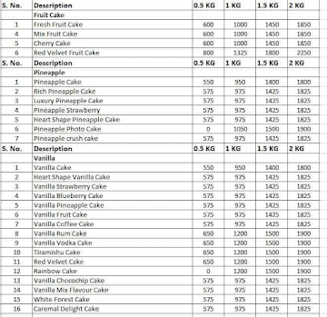 Cake 24X7 menu 