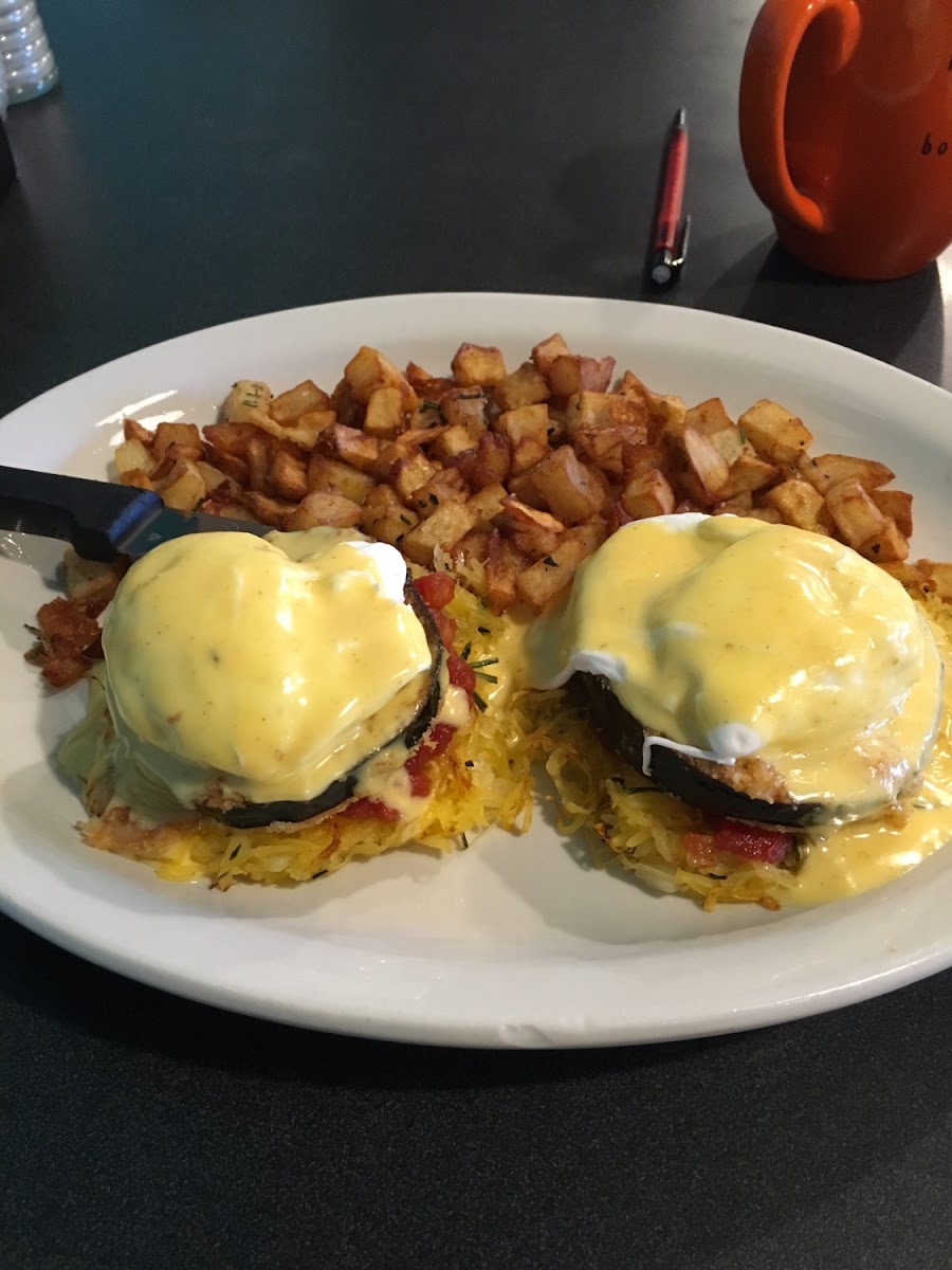 Eggs Benedict on squash patties