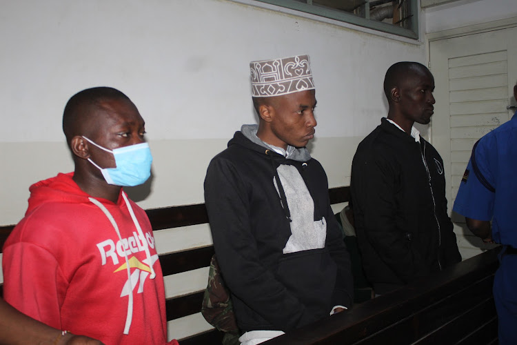 James Wachira Kibe, Eric Njuguna Kamau, Everyncy Khalifywa Shivachi alias Evans Khalif Shivachi at the Kibera court.