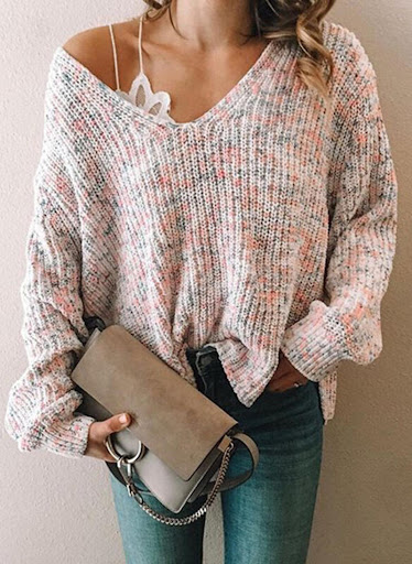 Title 6, Fashion Knit Sweater Top Solid Color Casual V-N...