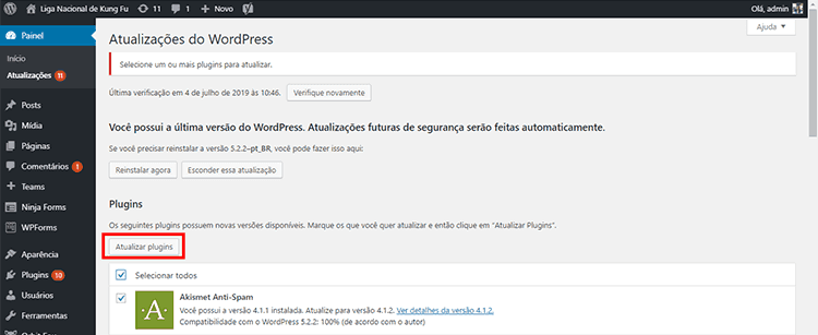 como atualizar o wordpress