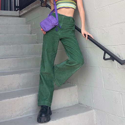 Title 4, High Waist Casual Corduroy Straight Fit Solid C...