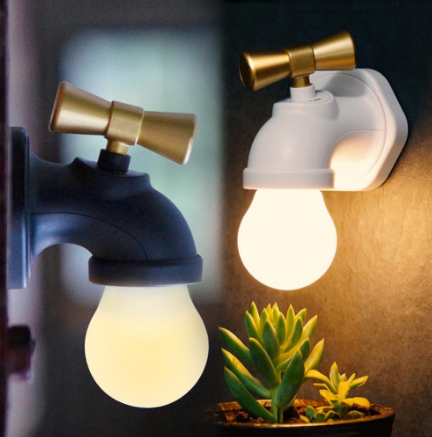 Lampe de chevet à induction LED, design robinet, chargement USB, contrôle sonore. Idéale pour chambre, éclairage doux.