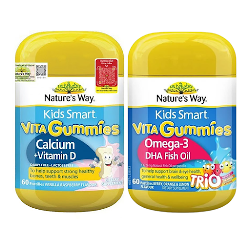 Combo Kẹo Vitamin cho bé Nature's Way Vita Gummies Calcium + Vitamin D (60 viên) và Nature's Way Kids Smart Vita Gummies Omega-3 DHA Fish Oil Trio (60 viên)