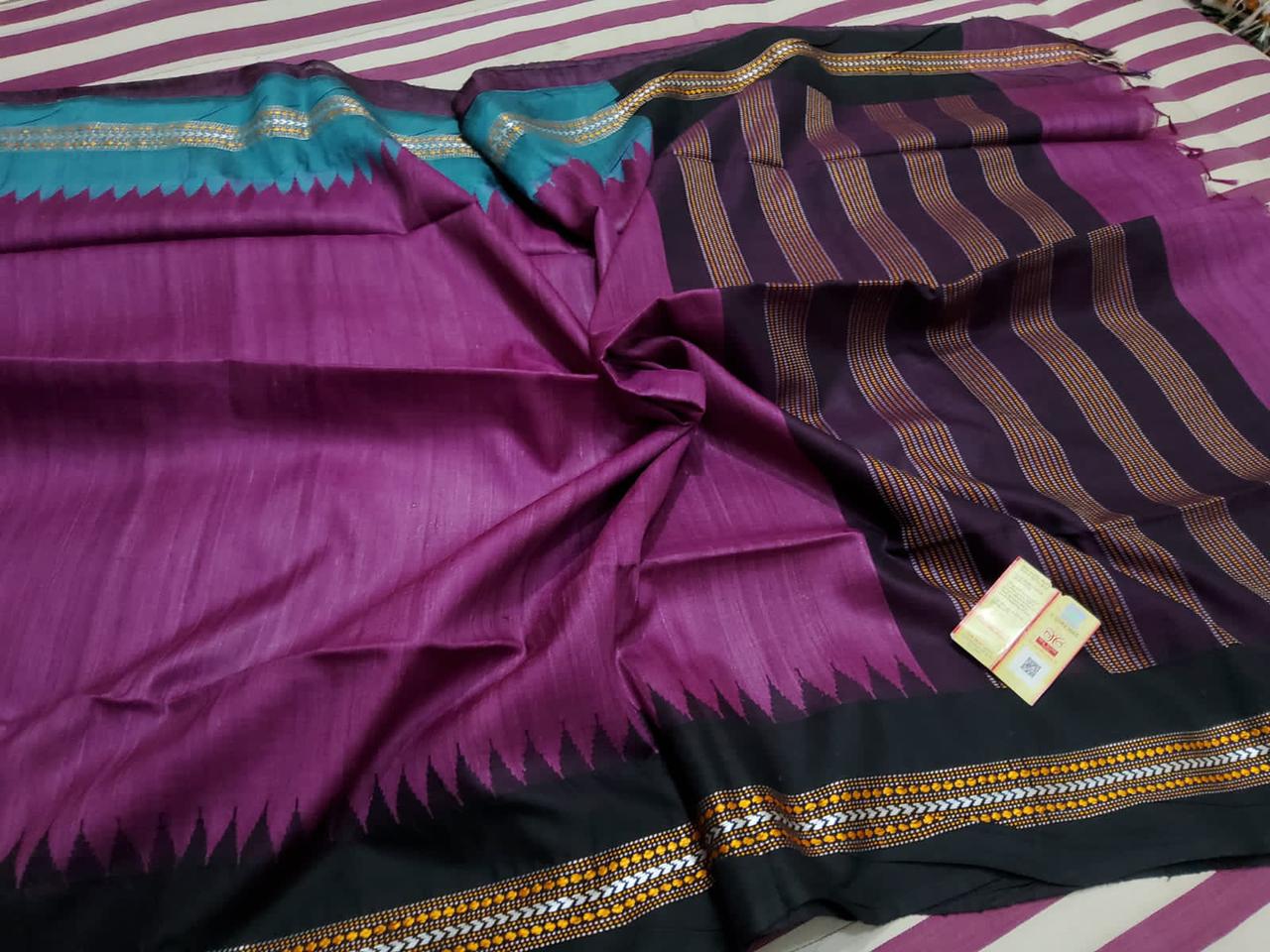 Handloom desi tussar both side viderbha ( karvati ) temple border saree