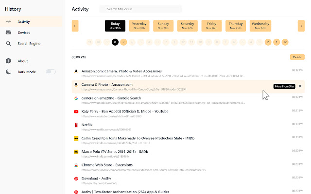 Better History chrome extension