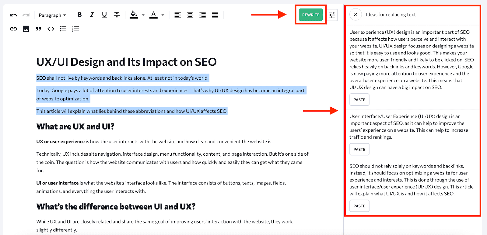 Rewrite piece of text in Content Editor