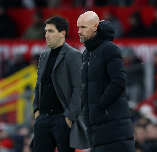 Manchester United manager Erik ten Hag looks on during the Premier League match against AFC Bournemouth at Old Trafford on December 09, 2023 in Manchester, England.