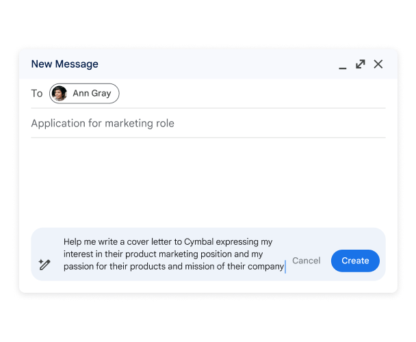 Prompting Gemini AI assistant in Gmail to write a personalized cover letter