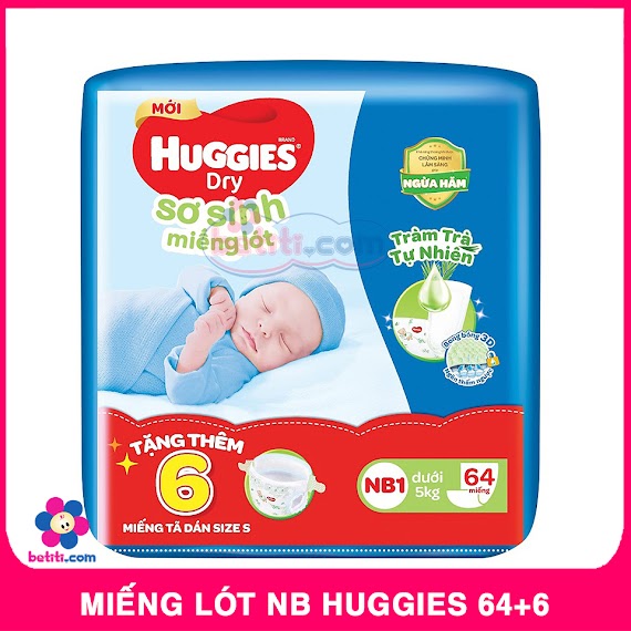 Miếng Lót Huggies Newborn 1 (Sơ Sinh - 64 Miếng) Tặng Kèm 6 Miếng